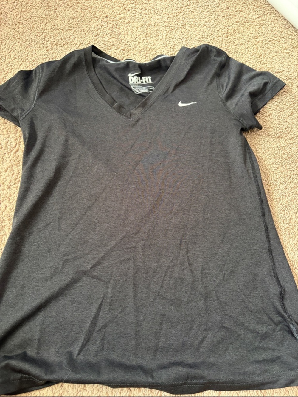 Nike Black V-Neck Dri-FIT T-Shirt with White Swoosh (red is from lighting)